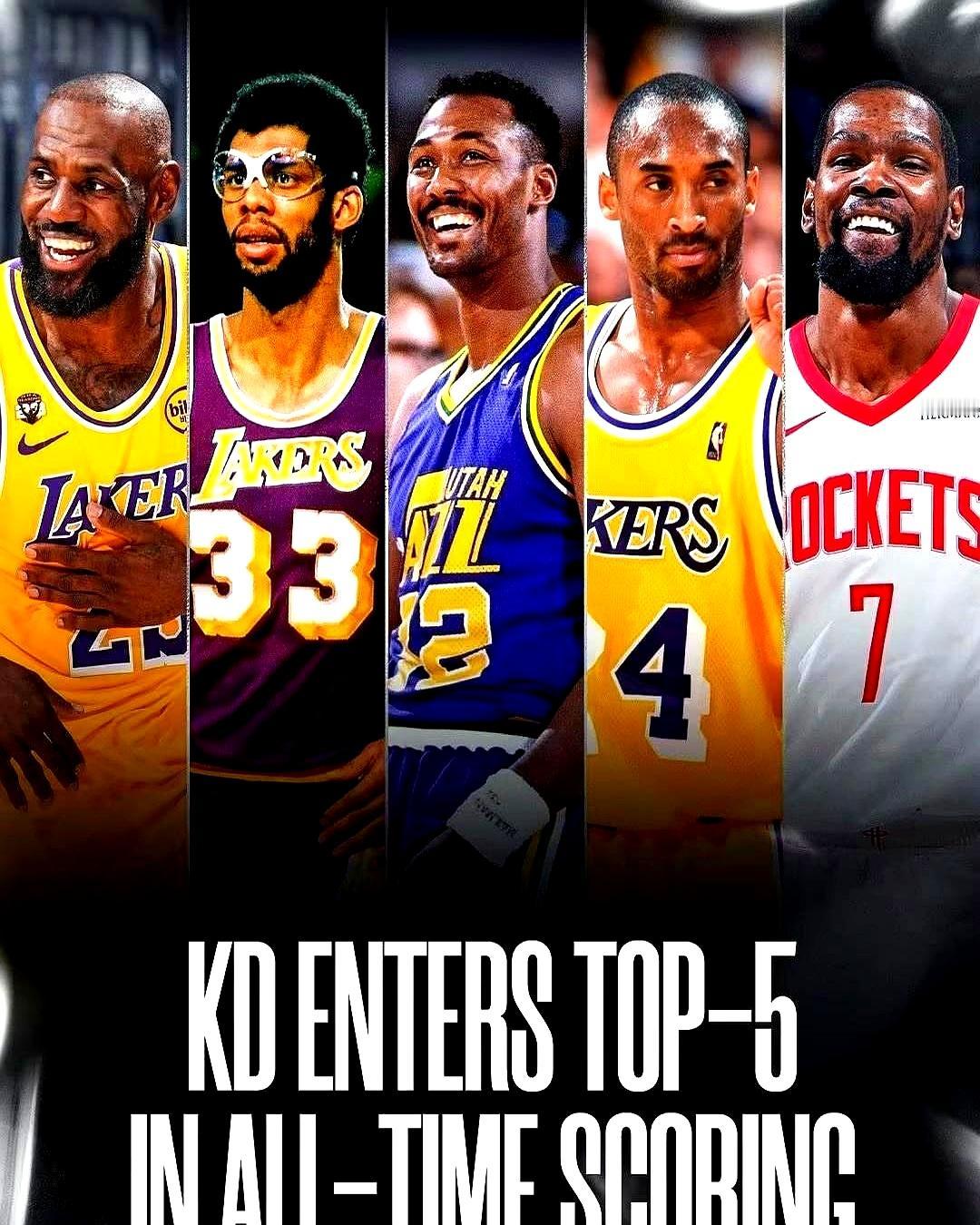 37岁杜兰特又刷爆纪录了！本赛季他总得分超乔丹，升至历史第五。离科比的生