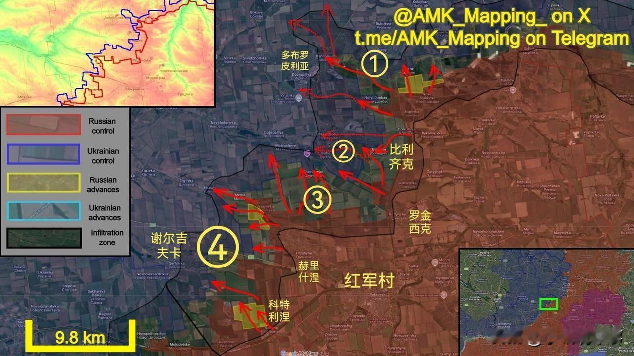 顿涅茨克州多布罗皮利亚——红军村方向的局势（来源新西兰信源“AMK”）：在过