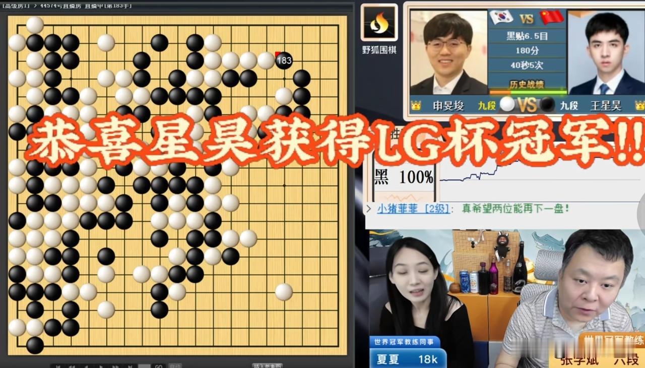 王星昊2：1逆转申旻埈夺得31届LG杯冠军。王星昊在先失一局的情况下，连扳二局，