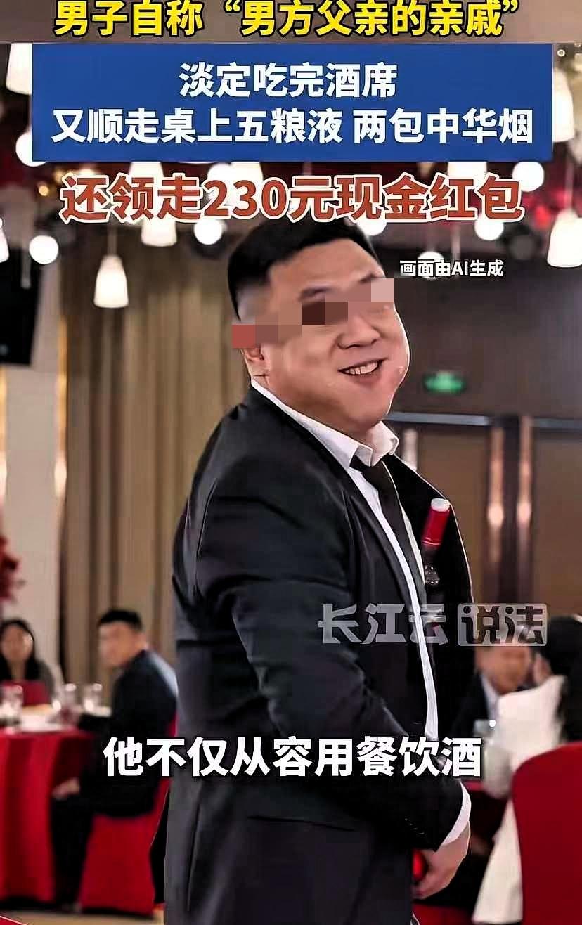 想白嫖？”浙江温州，一男子在婚宴上冒称男方父亲的亲戚，入席后，他神态平静，和其他