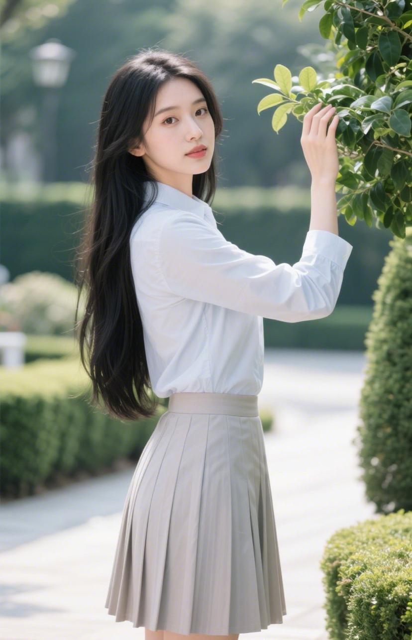 清新校园风，白衬衫与灰裙的完美搭配，少女感满满！🌿💕