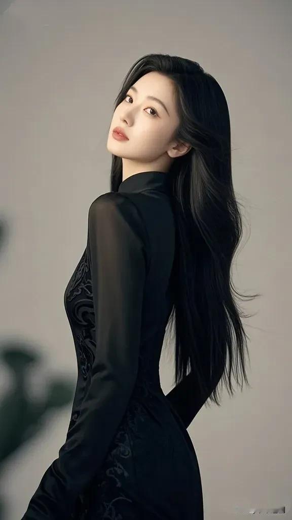 黑纱刺绣旗袍衬着柔调背景，顺直长发揉出冷艳又温婉的东方氛围感🖤颜色鲜艳的旗袍