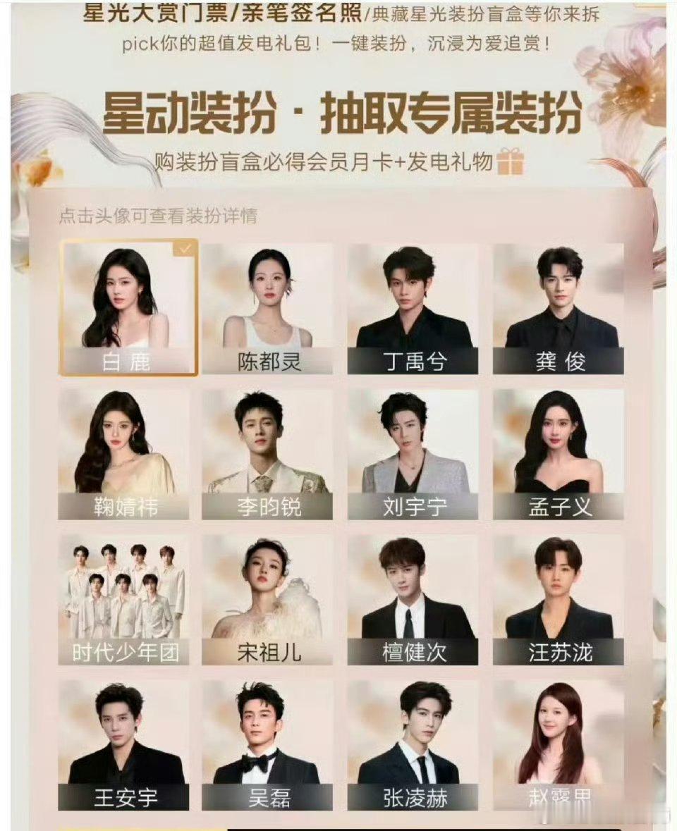 星光大赏明星的公式照白鹿陈都灵丁禹兮龚俊鞠婧祎李昀锐刘宇宁孟子义