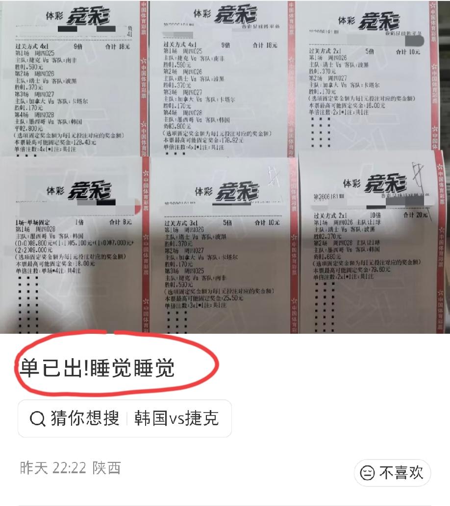 陕西这位彩民一觉醒来，天塌了。因为他发觉，他绞尽脑汁打出来的六张彩票，自以为买