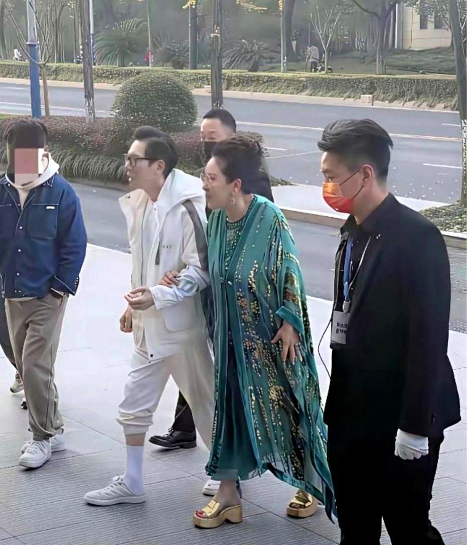 镜头里，向太坐得笔直，眼神能刀人；镜头外，她下车得扶着门，背弯成一张弓，步子小得