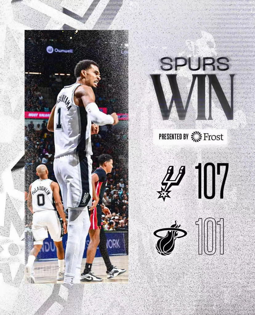 马刺新赛季豪取5连胜10月31日NBA常规赛,马刺主场107-101力克热火,创