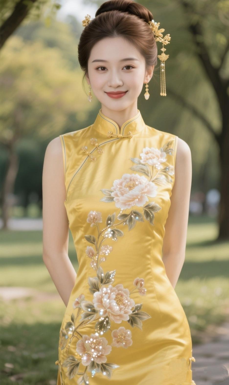 《东方风骨，旗袍倾城》一剪云鬓挽起千年月光一袭绫罗裹住山河端庄盘扣轻系