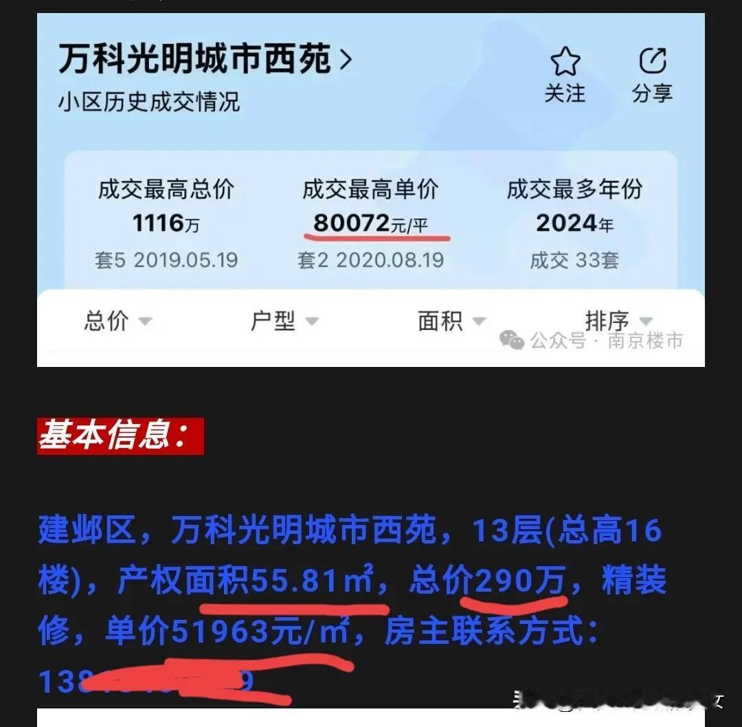 建邺区河西中万科光明城市西苑，50平卖290万。这种房子刚需一看，290万，