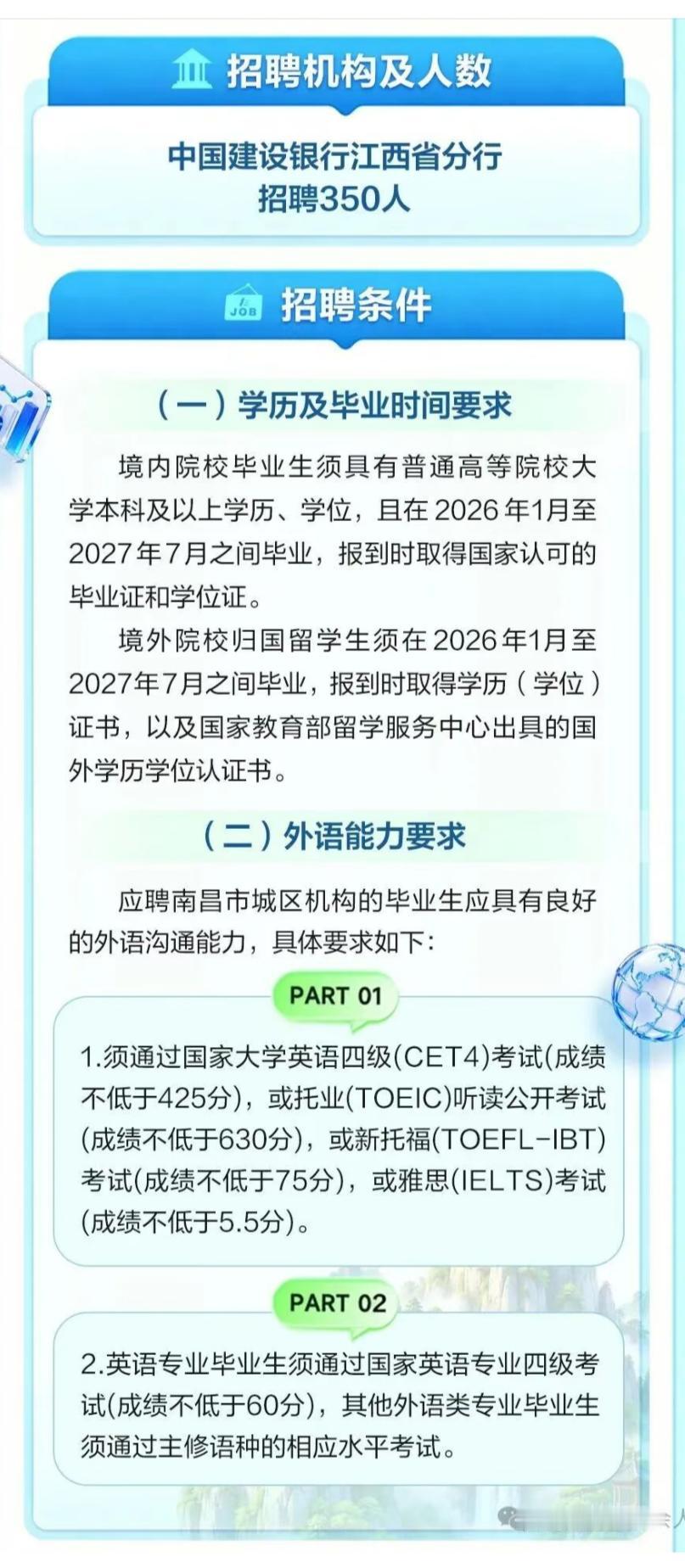 说普通人用不上英语的，你们看看建设银行的招聘广告！我国每年出境旅游人次达到1
