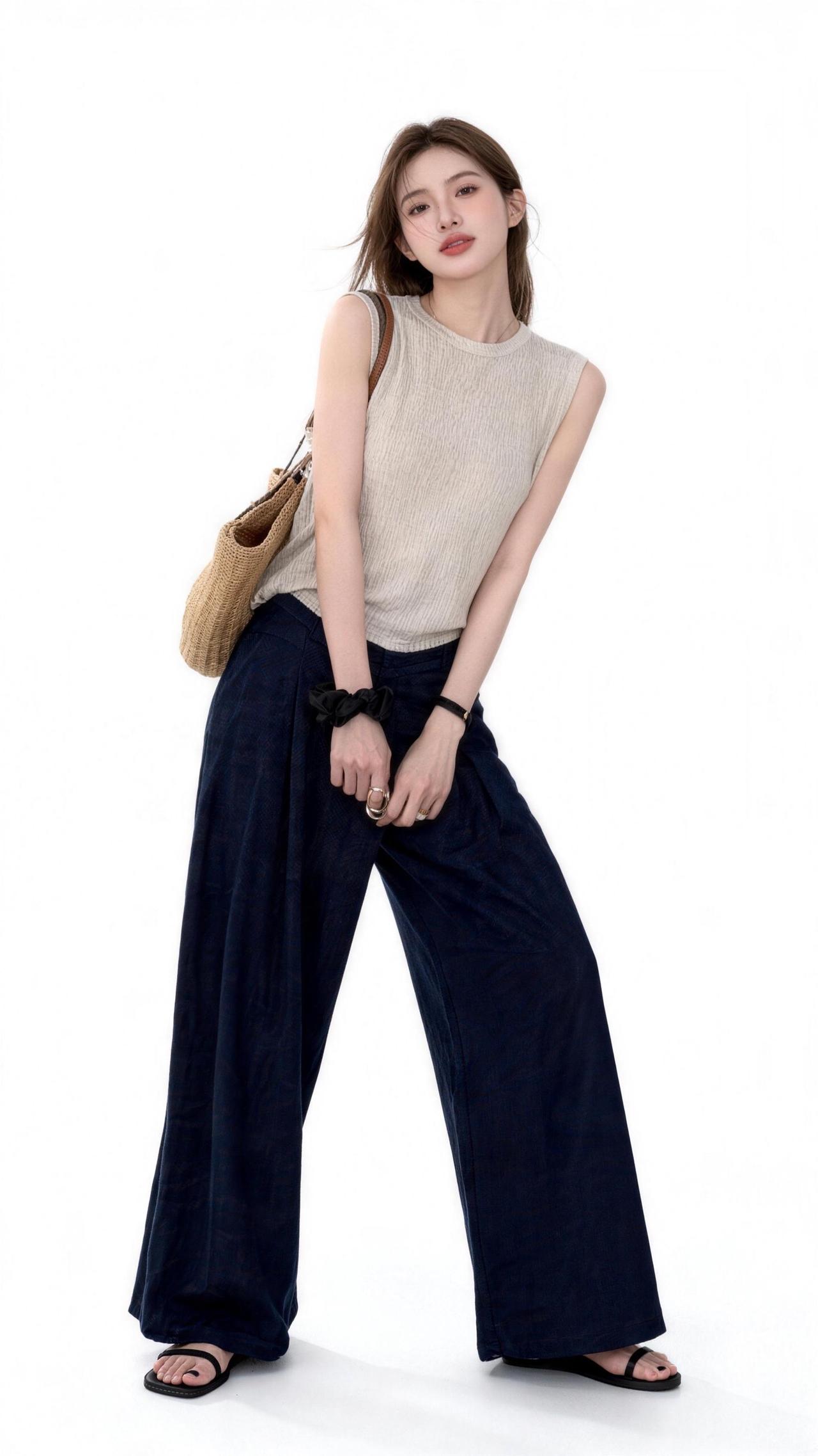 针织背心牛仔裤穿搭背心阔腿裤穿搭分享阔腿裤穿搭令人心动的松弛感穿搭同款显