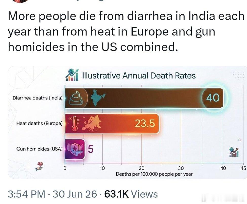 看到一篇帖子说在印度死于腹泻/痢疾？的人数远远高于在美国死于枪支引起的死亡和欧洲