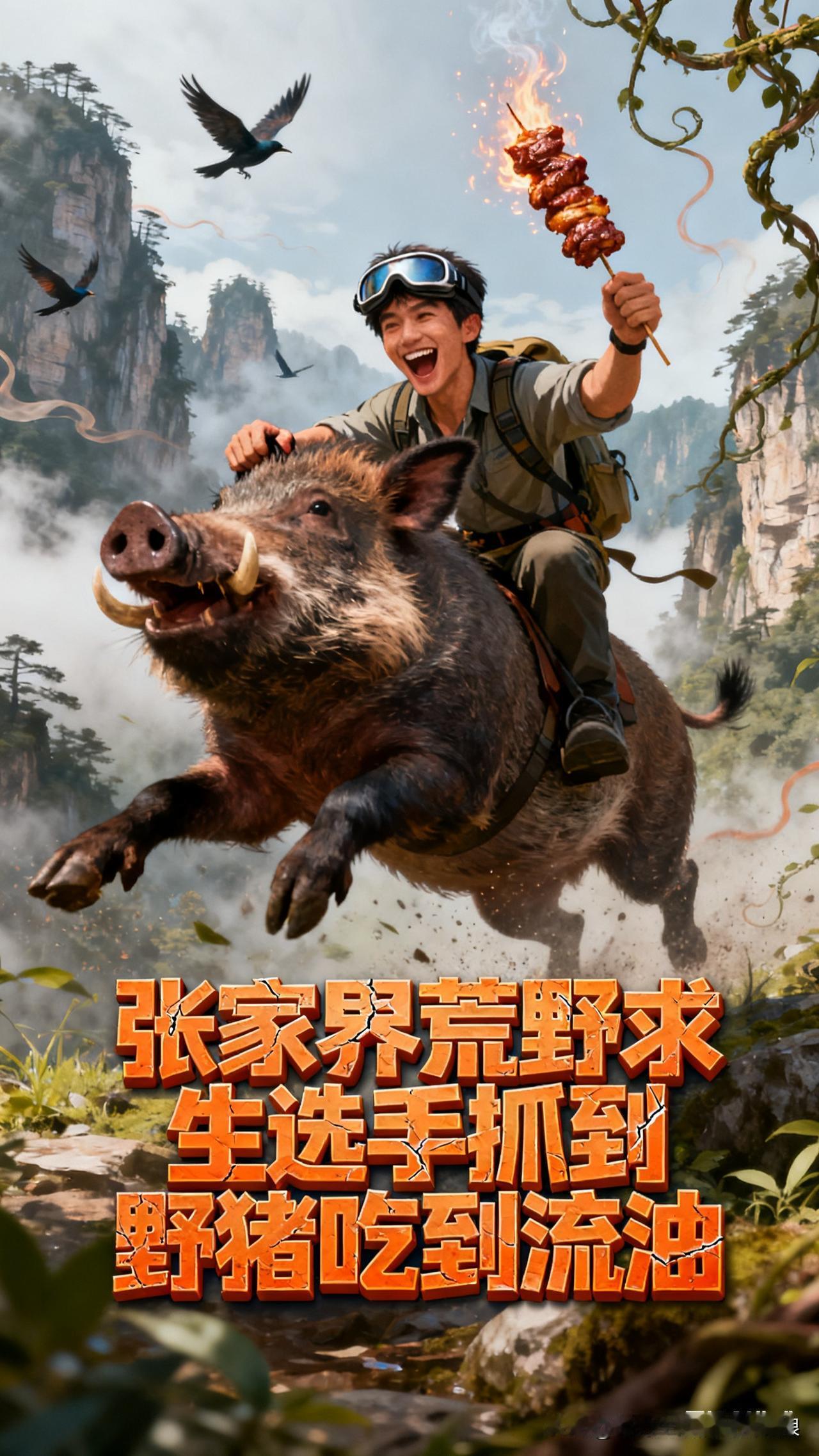 张家界荒野求生名场面！选手抓20斤野猪吃到腻，网友：骨头都比我伙食好张家界