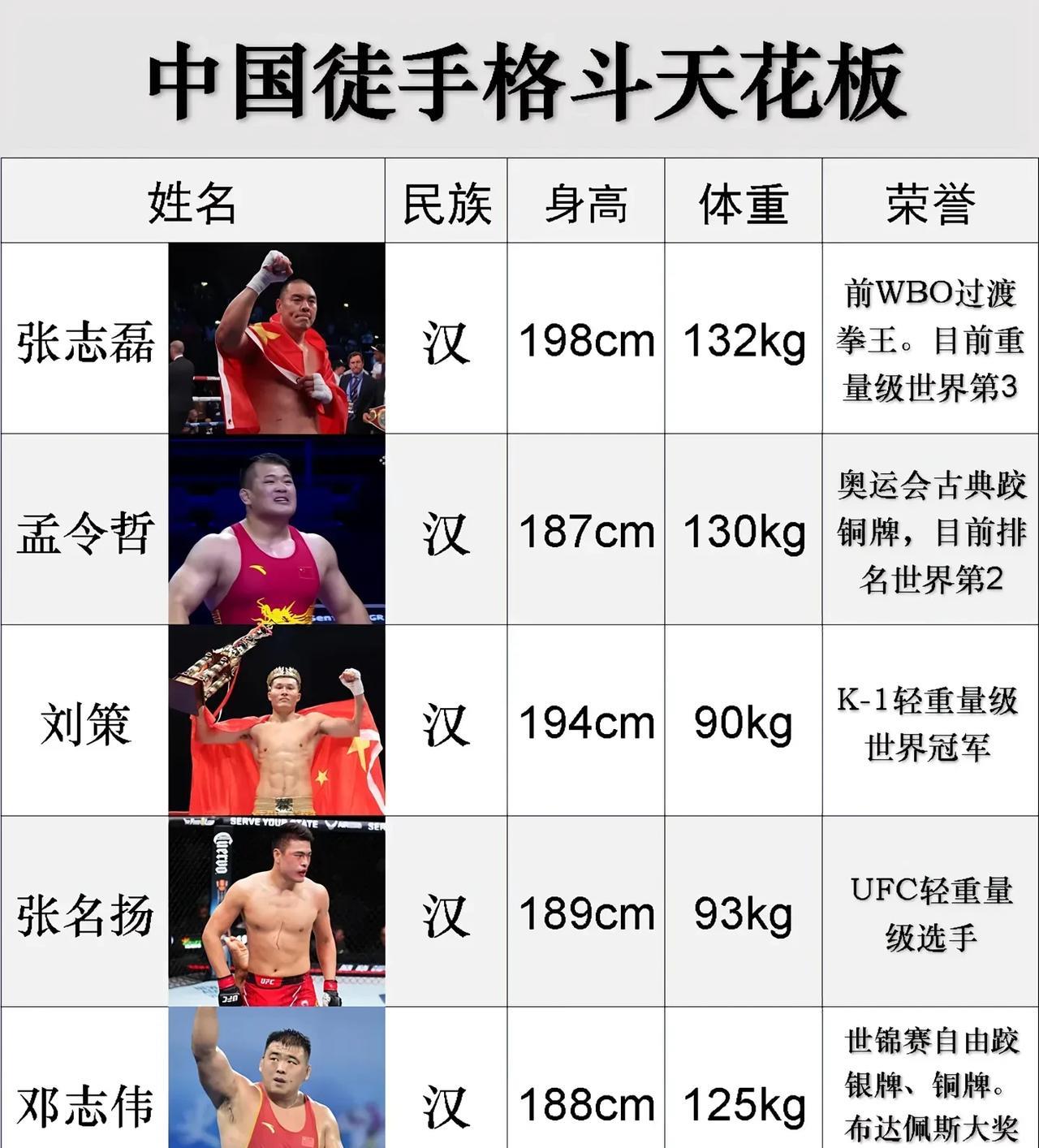 下面图片五个人谁最厉害，他们都是格斗界大重量级别最厉害的人。张名扬应该是在这5