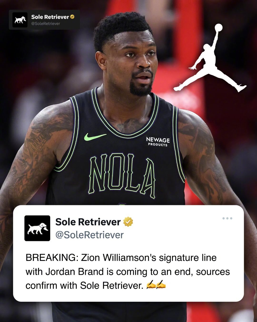 球鞋媒体SoleRetriever报道，锡安的签名鞋将会终结，JordanZ