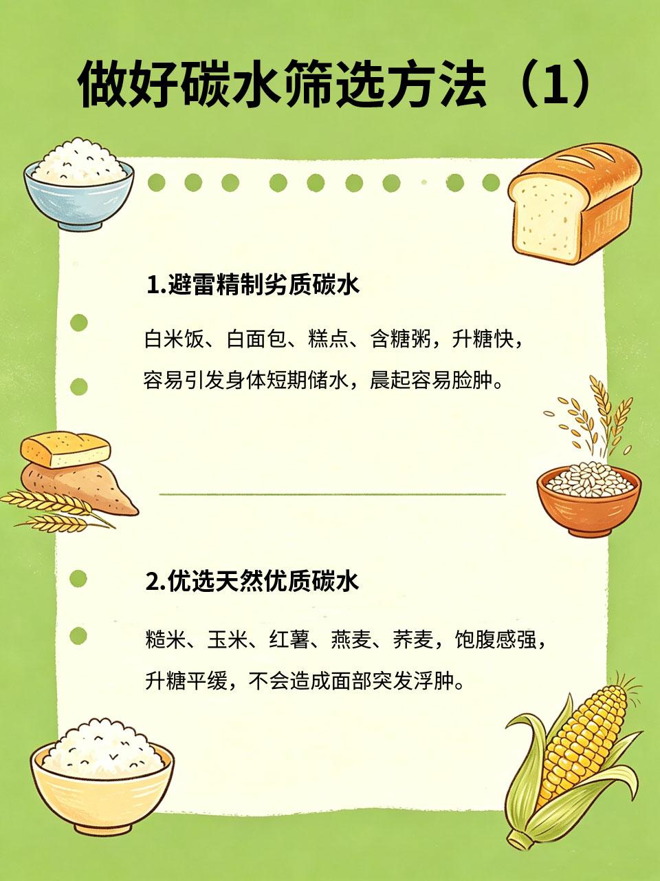 碳水不垮脸，分清优劣碳水，告别浮肿松弛很多人觉得吃碳水脸会垮，其实根本不是碳水