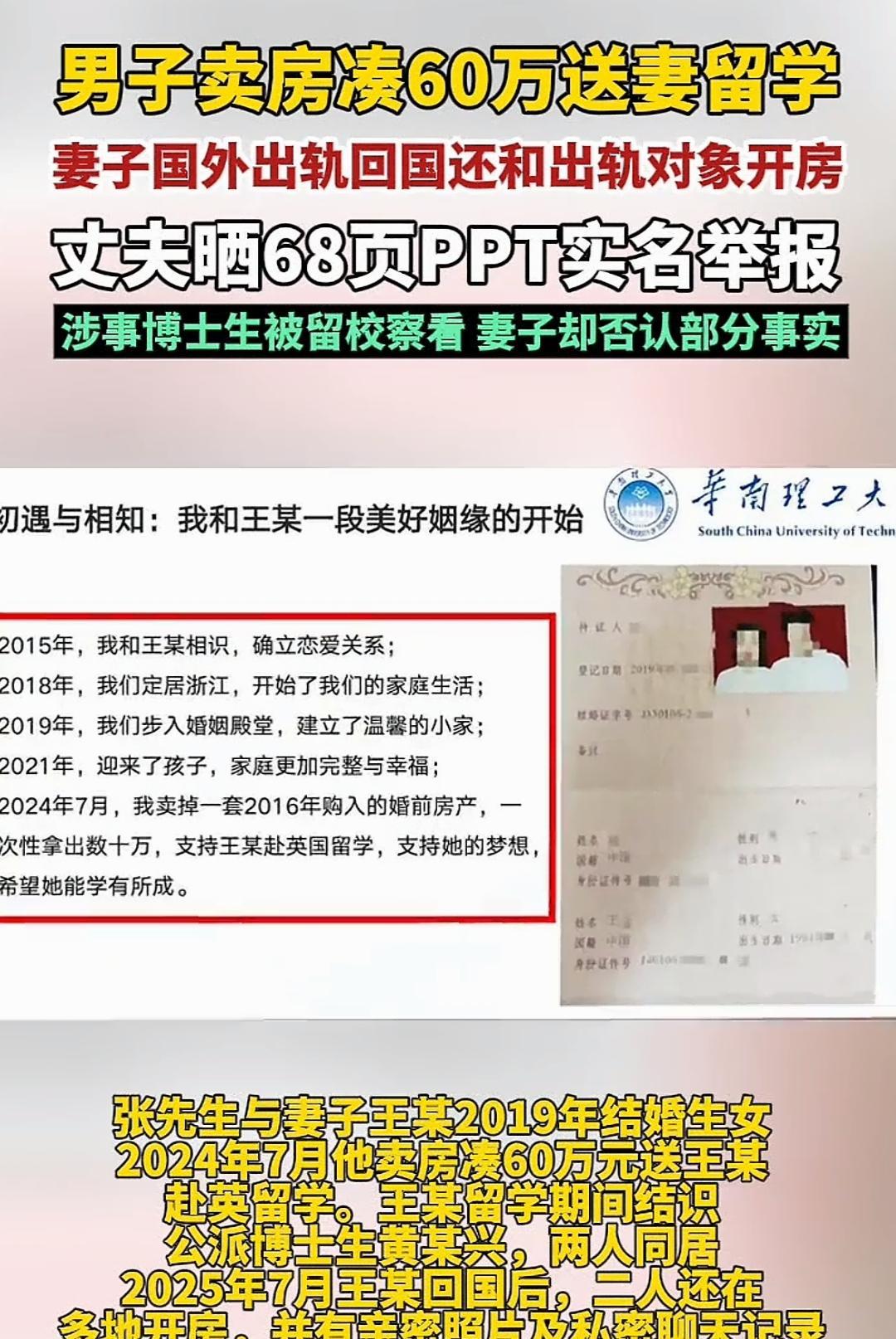 卖房凑60万送妻留学却遭背叛，68页PPT背后是破碎的信任与婚姻看到这个新闻，