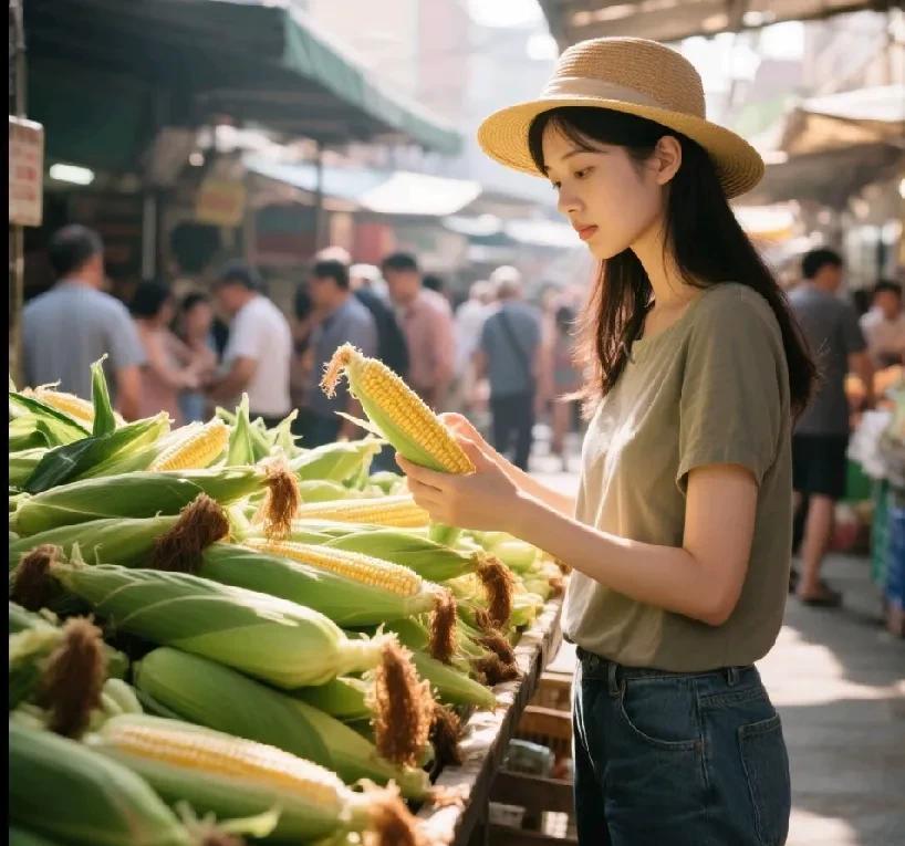 接受教训能在菜市场买的菜不去超市买今天一大早来到菜市场准备买点鲜玉米昨天