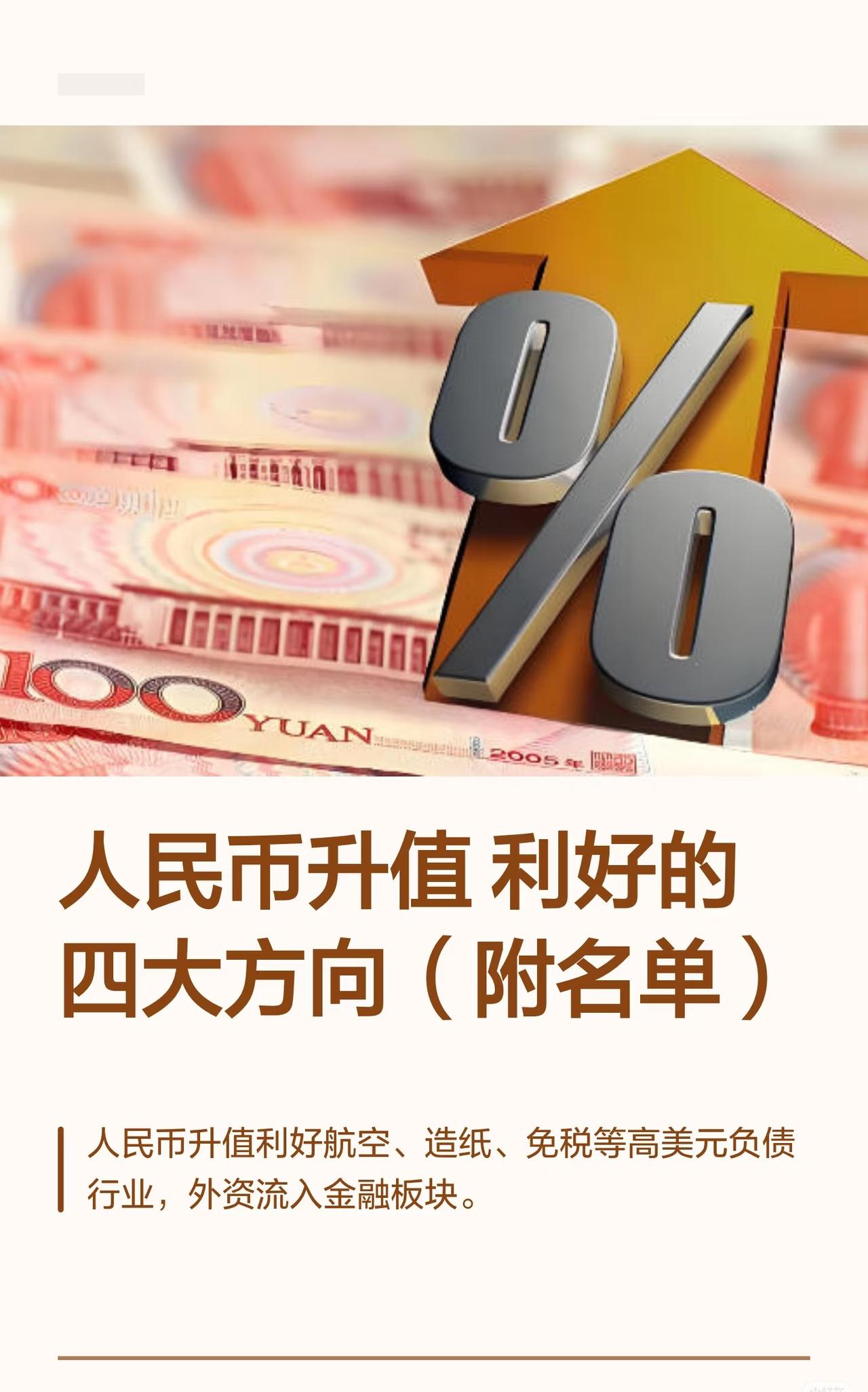 人民币升值利好的四大方向及相关信息如下：人民币升值受三方面因素驱动：外部驱动