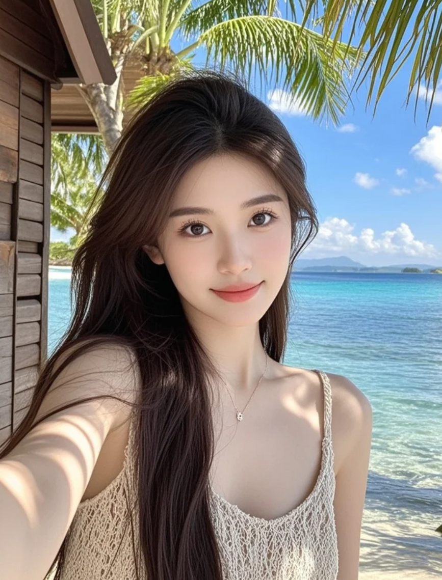 发丝随风，我在海边等一句夸赞~