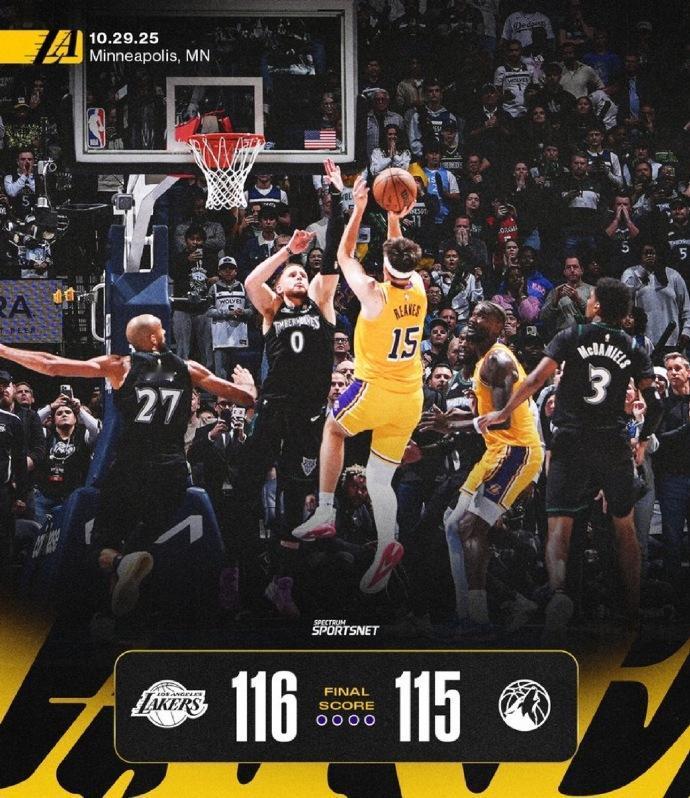 里夫斯绝杀，詹姆斯激动的骂脏话了~对阵森林狼，湖人在最后时刻被打了一个12-