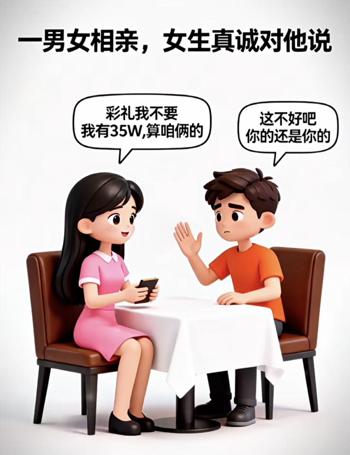 “一男女相亲，女的说不要彩礼，我还以为她是被我的帅气迷倒了”[吃瓜][黑