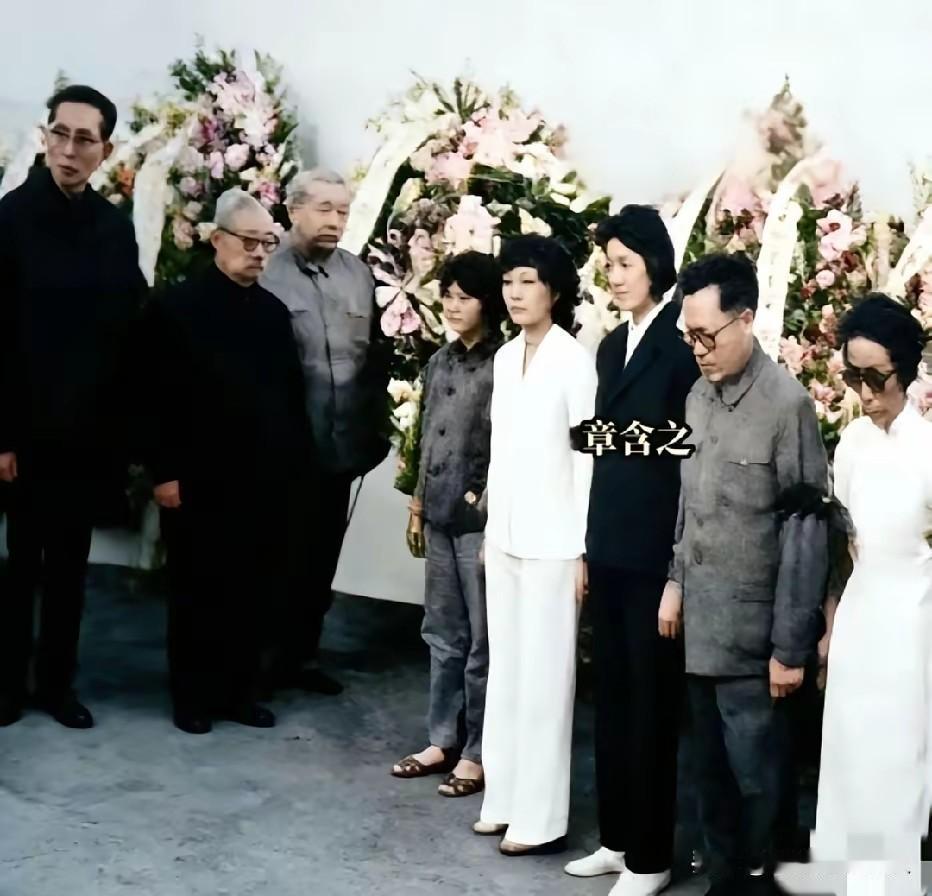 1973年7月，章士钊先生追悼仪式现场，白花簇拥的肃穆会场内，留下了这张令人动容