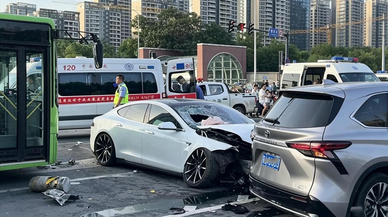 西安，5月22日晚高峰，62岁女司机刘某驾车失控，数秒内连撞隔离墩、多车和行人，