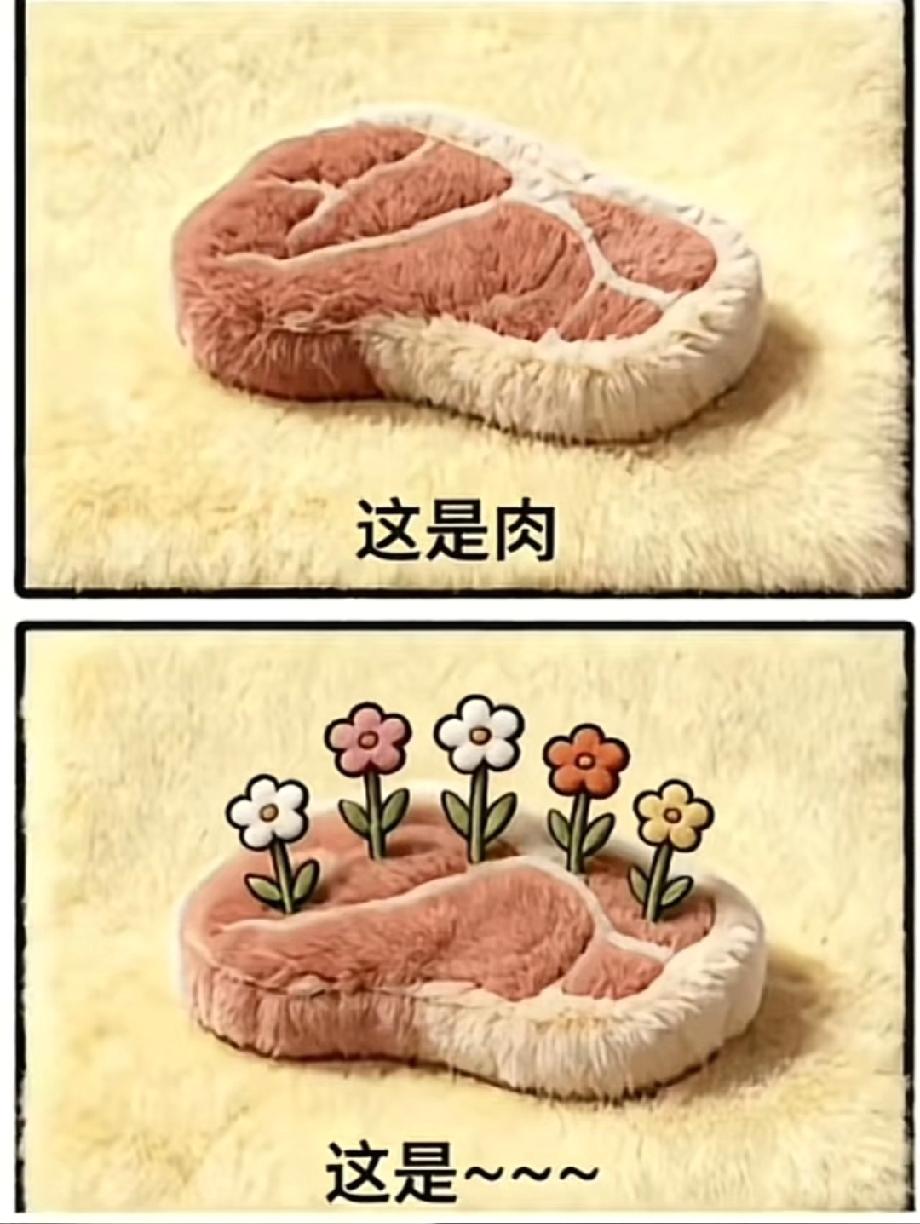 这谐音梗太绝了！上面写‘这是肉’，下面肉里长花，对应的词90%的人猜不对！