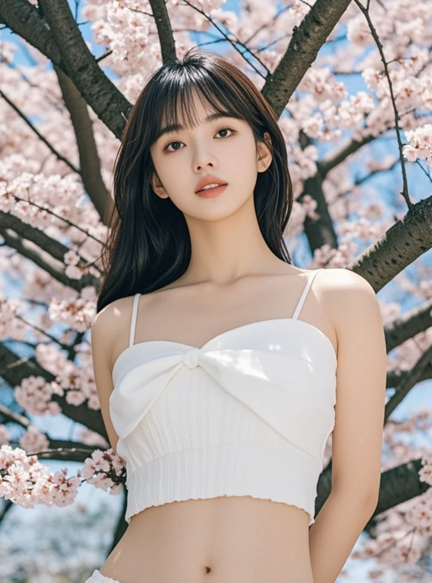 她在樱花树下回眸一笑，美到令人窒息