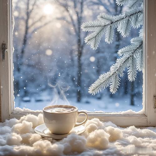 ‌朔风卷雪叩轩窗，晓色初分玉宇光。梅萼凝香浮绮梦，松枝挂月映寒塘。一瓯