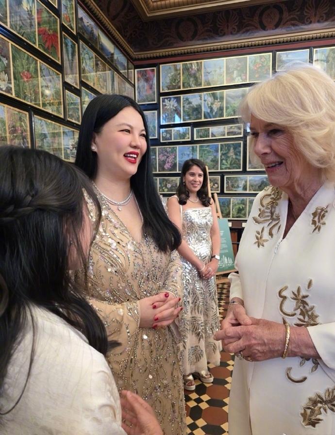 近日李湘去见了卡米拉王后，她这回搭配的很贵气，像个优雅的贵妇，气质超好。李湘