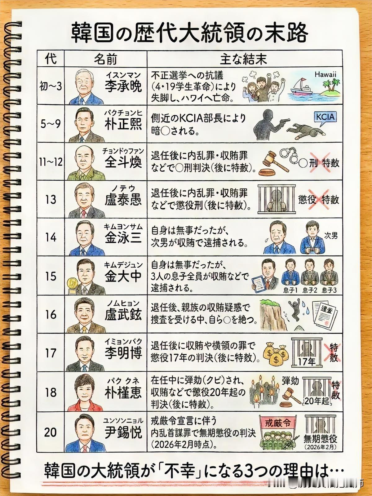 日本网友制作的韩国总统最终结局，除了文在寅总统与现任总统李在明，感觉日本人在幸灾