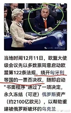 无奈和委屈！欧盟绕开匈牙利进行投票，通过了永久冻结俄罗斯资产的决议！欧尔班，坐在
