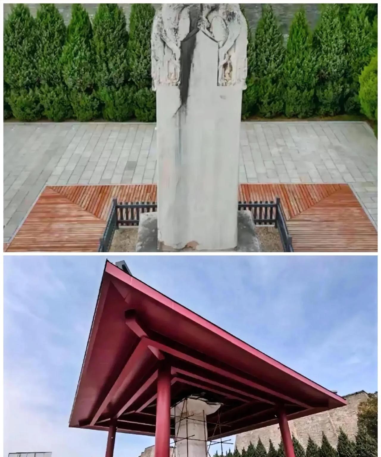“无字碑”加盖亭子引发热议，网友热议的焦点是一个亭子花了500多万，但是景区方面