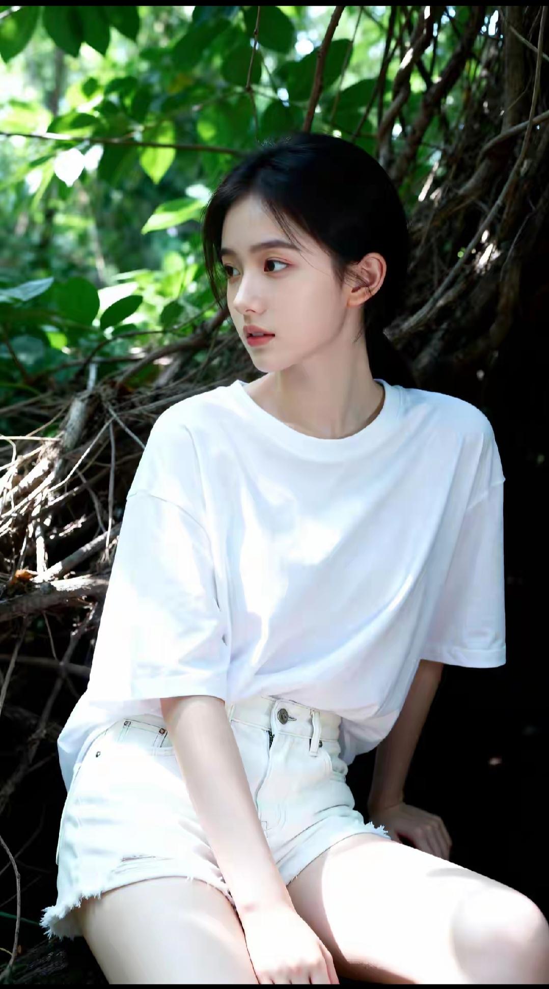 纯天然小美女着实显得格外的珍贵。扎着马尾，皮肤白得像刚剥壳的鸡蛋，眼睛清澈明亮，