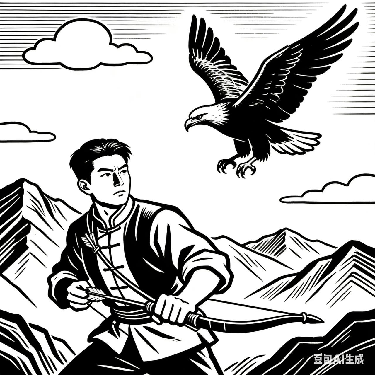 听我三爷爷讲，他年轻时喜欢打猎。一次在山上，他射中一头老鹰，那鹰中了箭仍拼命往前