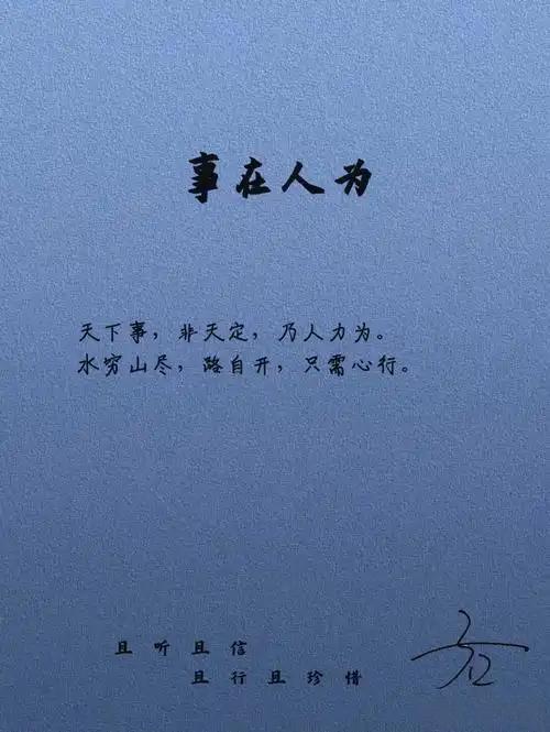 谋事在人，成事看天你只管埋头去干，拼尽全力，对得起自己这颗心，就够了