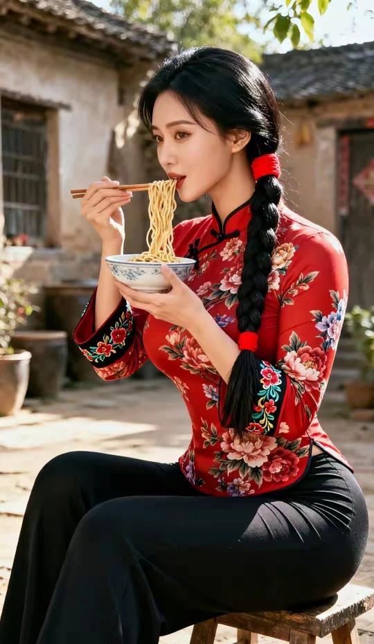 一两肉沫二两面，高高兴兴来一碗，不用山珍和海味，长长久久扯不断。