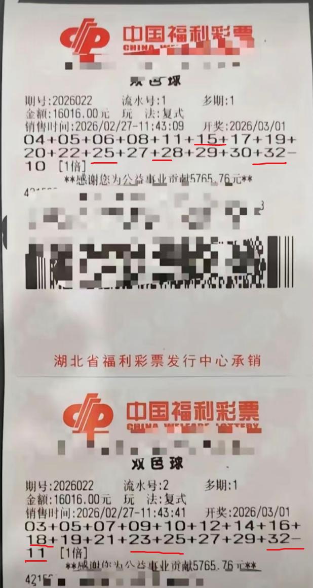 3.2万大复式中奖6.2万！豪横彩友单期打两张1.6万顶级16+1大复式，分别中