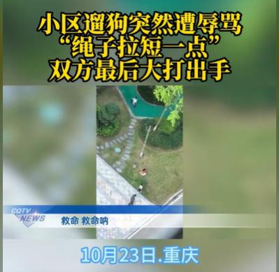重庆,女子牵着小狗在小区散步,一对夫妻走了过来,男子对女子骂骂咧咧,让女子把狗绳