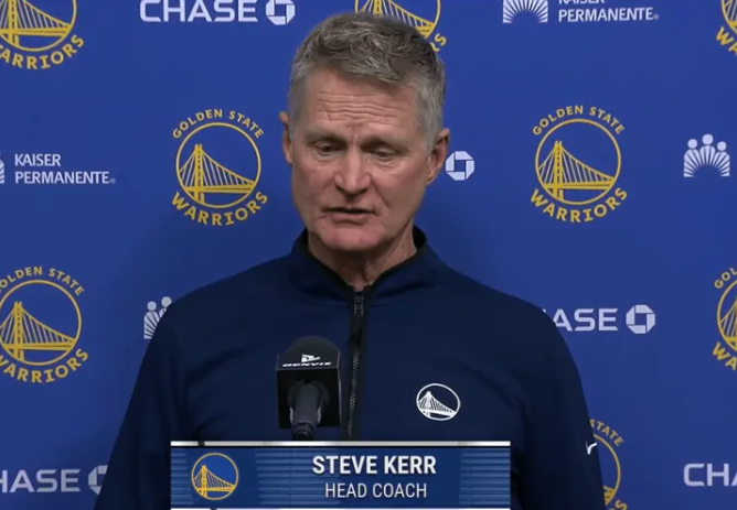 NBA常规赛，勇士140-124战胜爵士。赛后采访，勇士主教练科尔对球队对阵爵