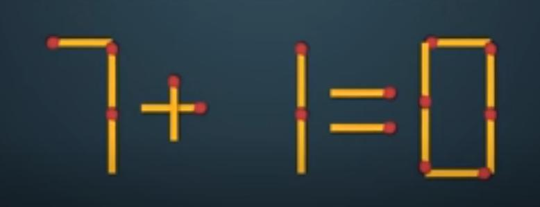 眼前是一道由火柴棒构成的数学谜题：明黄色的火柴棒巧妙拼出“7+1=0”