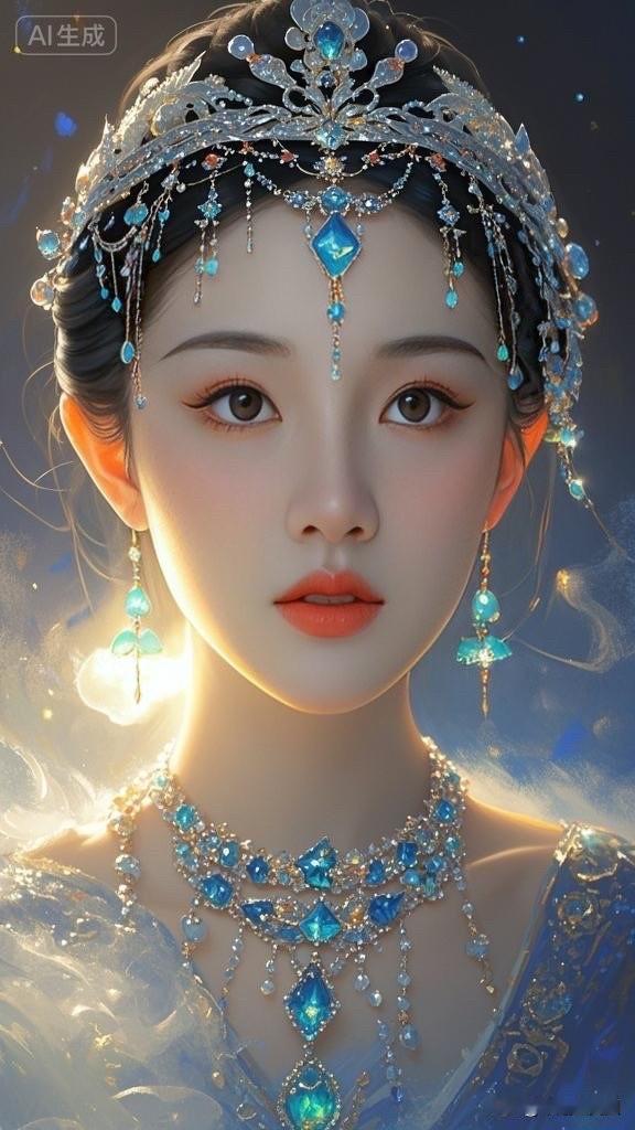 梦幻古风美人，蓝宝石头饰闪耀夺目！