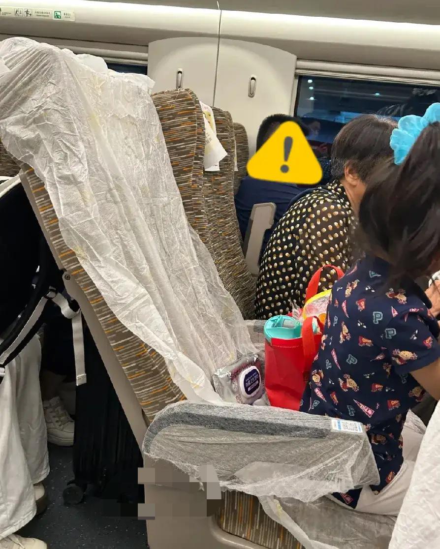 近日在一高铁上，瞅见有人自带一次性座垫铺上，忍不住感慨：“现在坐高铁都这么精细啦