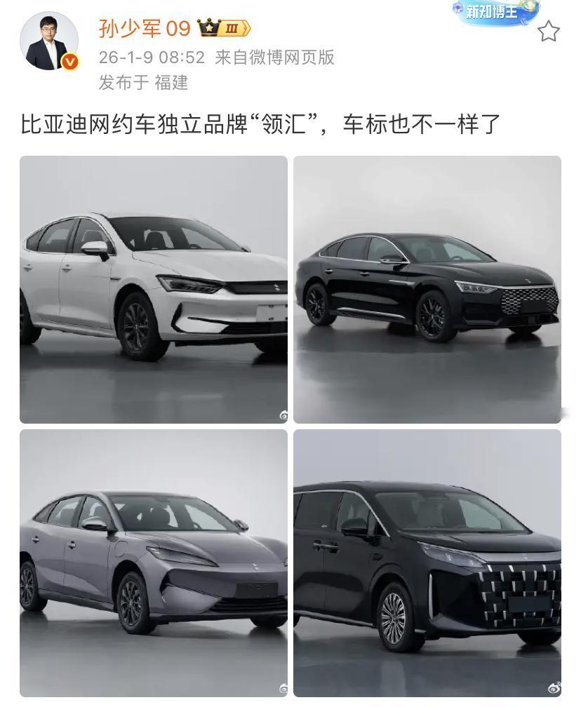 孙少军：比亚迪网约车独立品牌“领汇”，车标也不一样了！这样做的好处非常的多