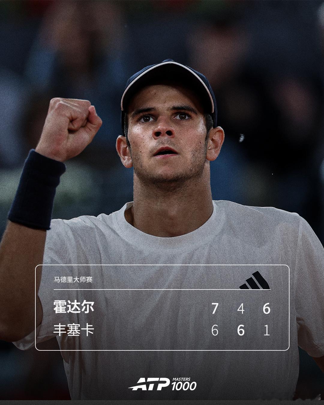 霍达尔首进大师赛16强ATP1000马德里大师赛第三轮，西班牙小将霍达尔鏖战三