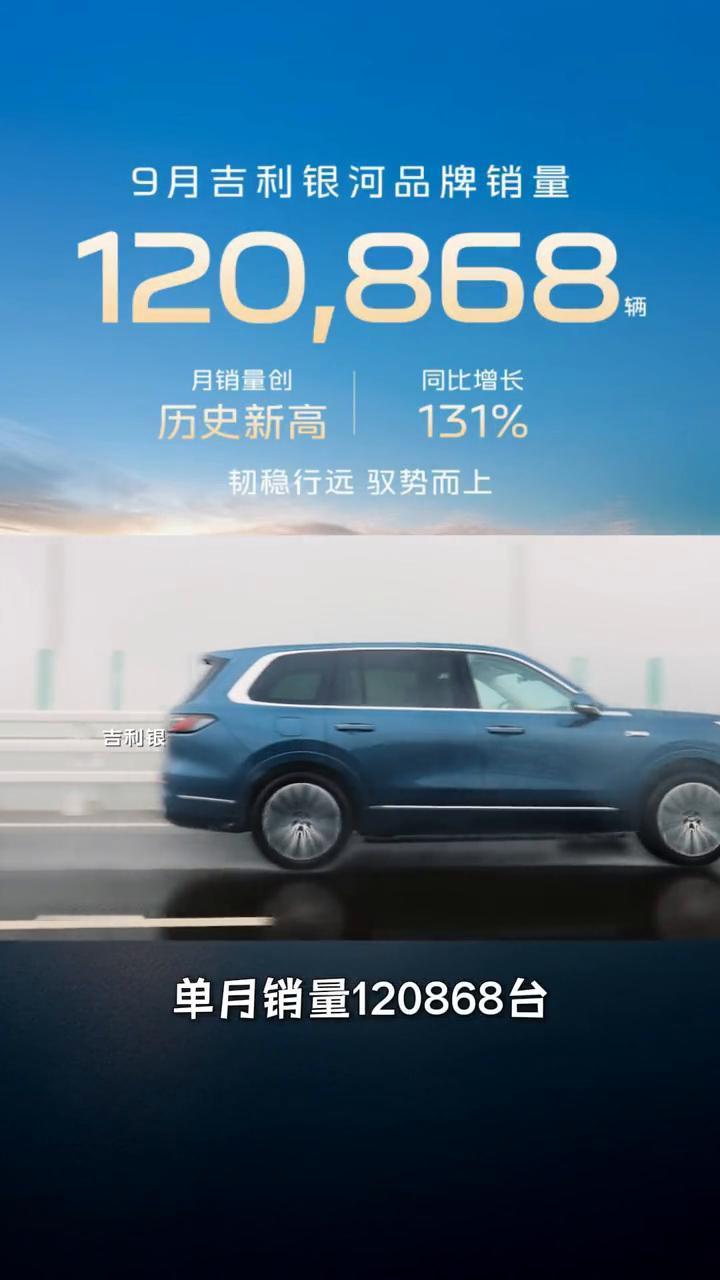 吉利银河9月卖疯了。兄弟们，吉利银河9月份销量出炉了，单月销量120868台，