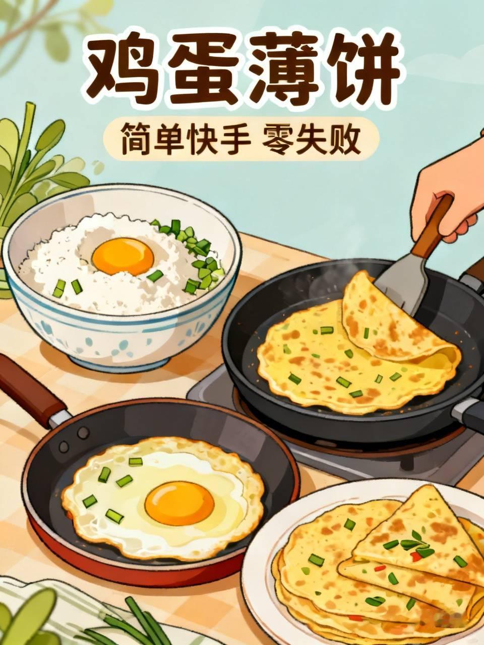 什么面食最简单，我首推鸡蛋薄饼，完全没任何技术门槛。就找个大碗倒2勺面粉，打俩