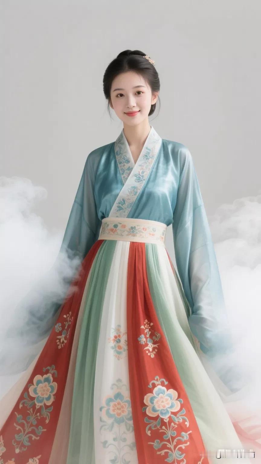 古风美人，云雾缭绕，裙摆飘逸，宛如仙子下凡。张立启原创书画AI作品古仕女发髻集锦