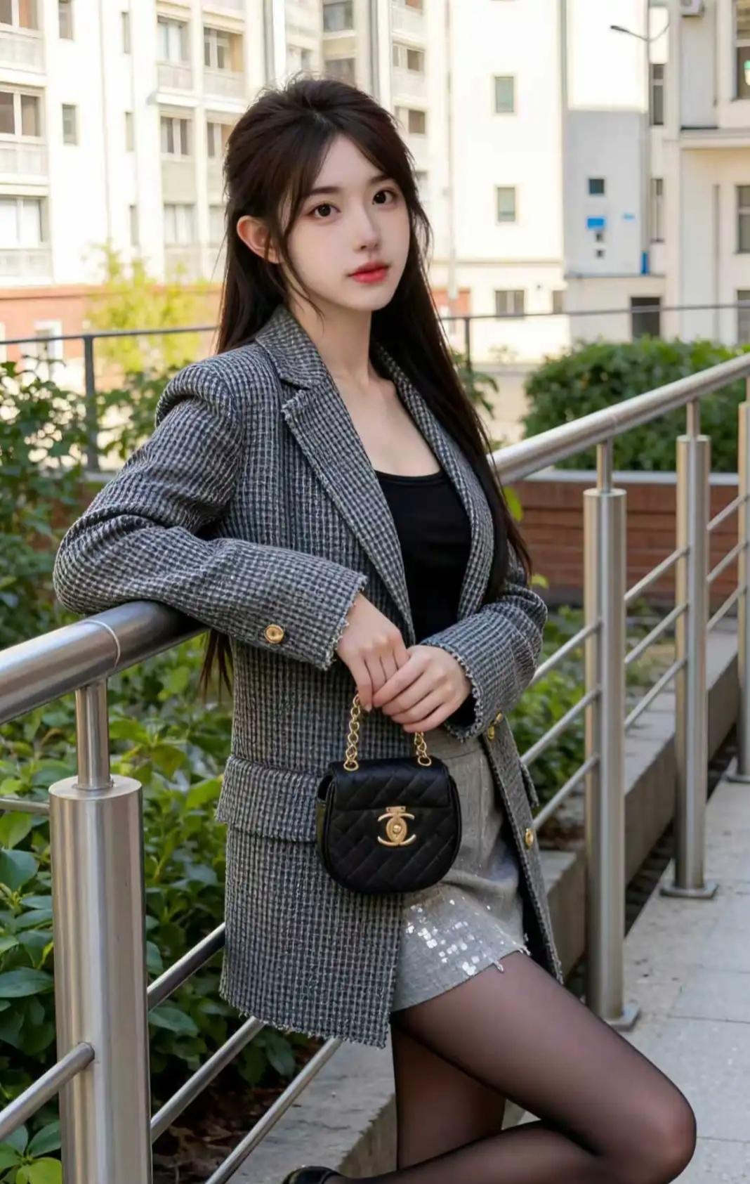 驾驭灰格子西装